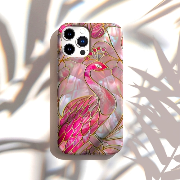 Peacock Stained Glass Design IPhone 15 Pro Max Phone Case - Hot Pink - Picture 1 of 2